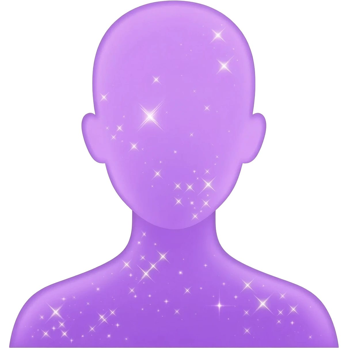 purple emoji of a transparent human silhouette with small sparkles, minimal flat design emoji