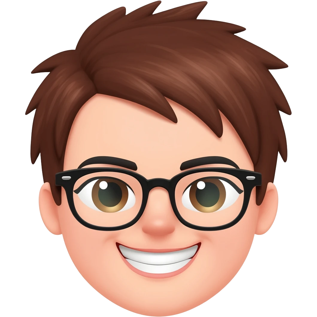 Female very short brown hair few spikes glasses smile emoji
