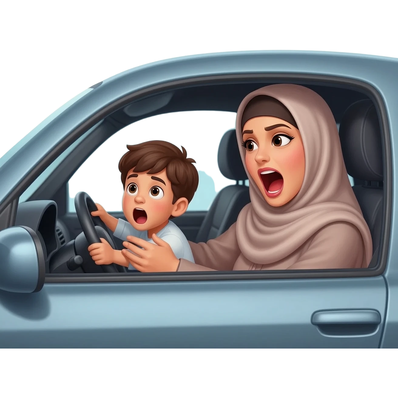 grosse dominatrice avec burca qui baise, hurle et insulte un petit homme innocent conducteur dans sa voiture emoji