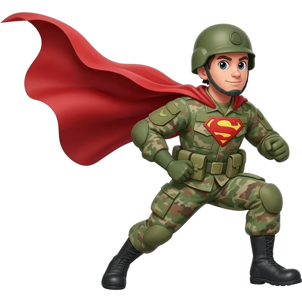 A superhero’s (Army Troop) cape blowing in the wind. emoji