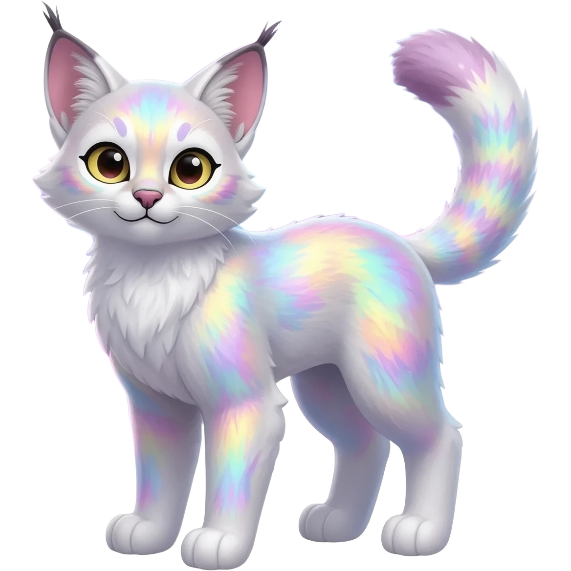 Colorful nebulae nebula starry galactical shiny tropical pale light fruity pastel white glorious iridescent divine exotic cute cool beautiful realistic antasy-caracal-civet-genet-sergal-vernid-Cacomistle-Trico-oncilla-animal-Fakémon-hybrid-fursona (full body) emoji