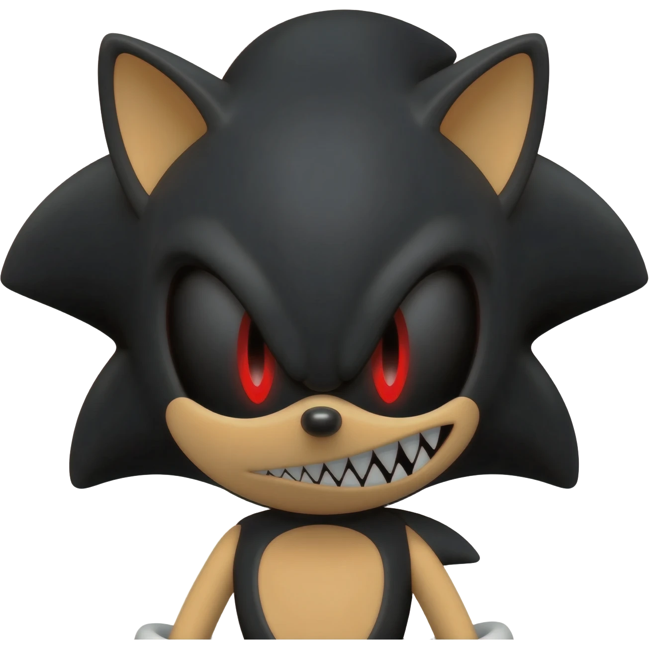 sonic exe, sharp evil teeth, pitch black eyes, red pupils, scary emoji
