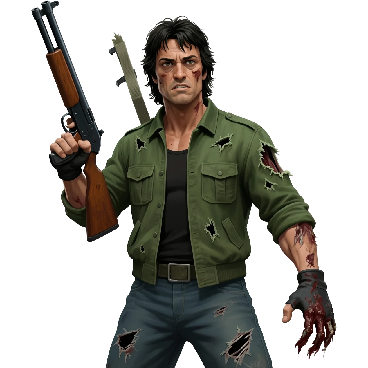 Rambo fighting zombies emoji