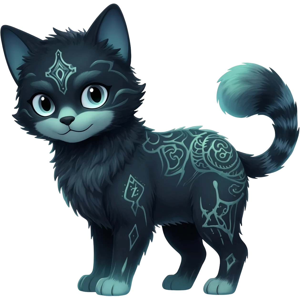 Kawaii dark cute gloomy ghoulish edgy fantasy ethereal feline-vernid-sergal-possum-monster-fursona animal creature full body with intricate markings  emoji