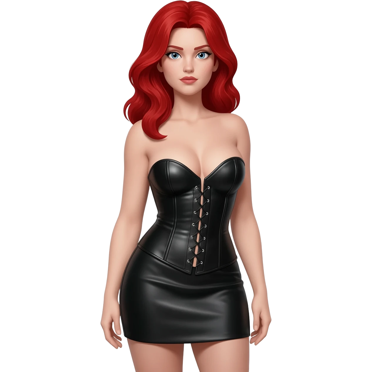 sexy mistress, red hair, slutty outfit. curvy body. pale skin. blue eyes emoji