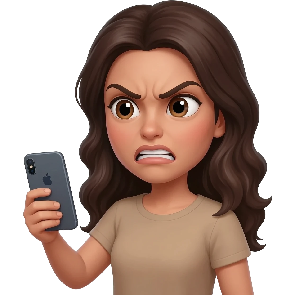 Tête emoji beige fille brune iPhone IOS qui exige de faire ce qu’on dit emoji