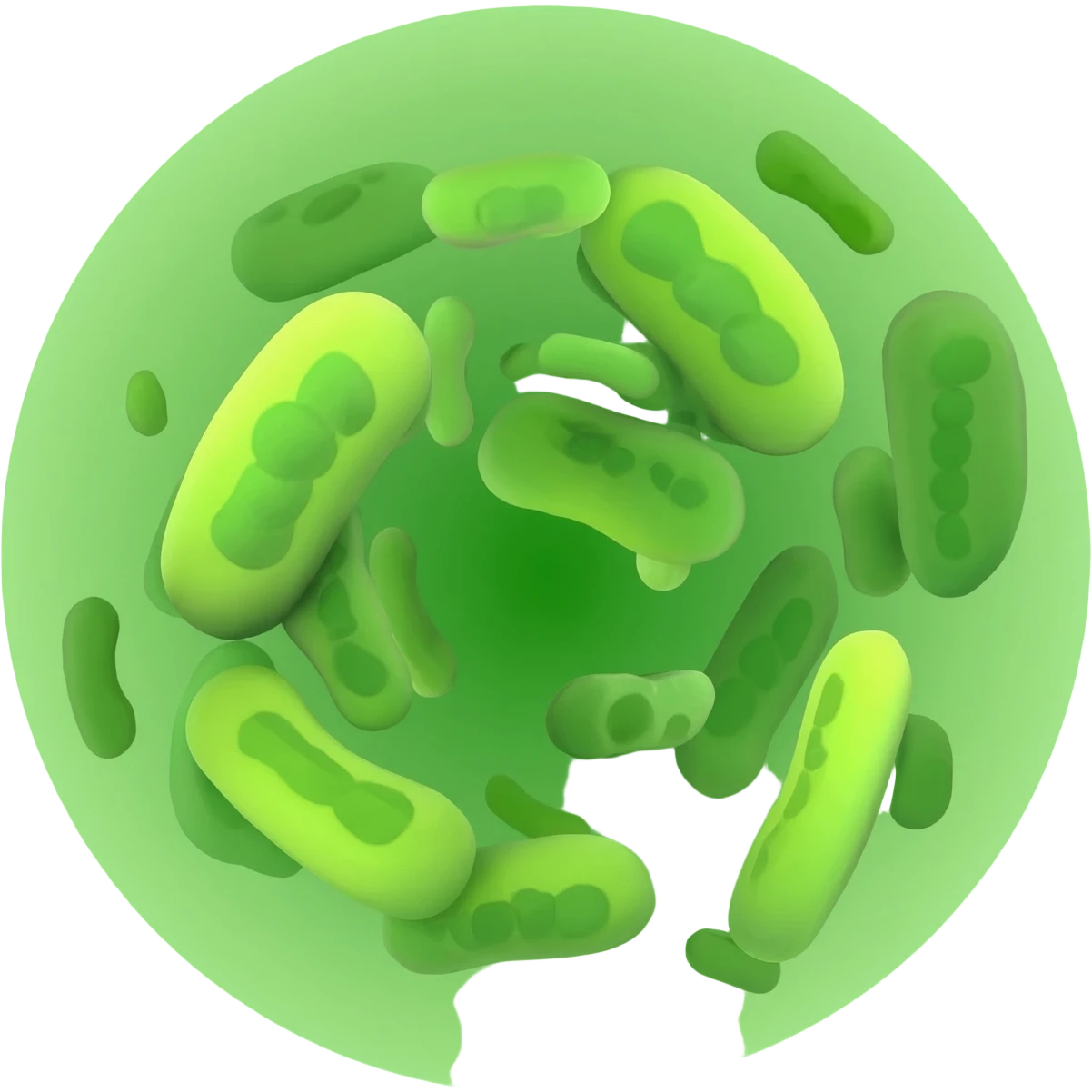 bacterias animadas con fondo verde dando un giro de 360 grados emoji