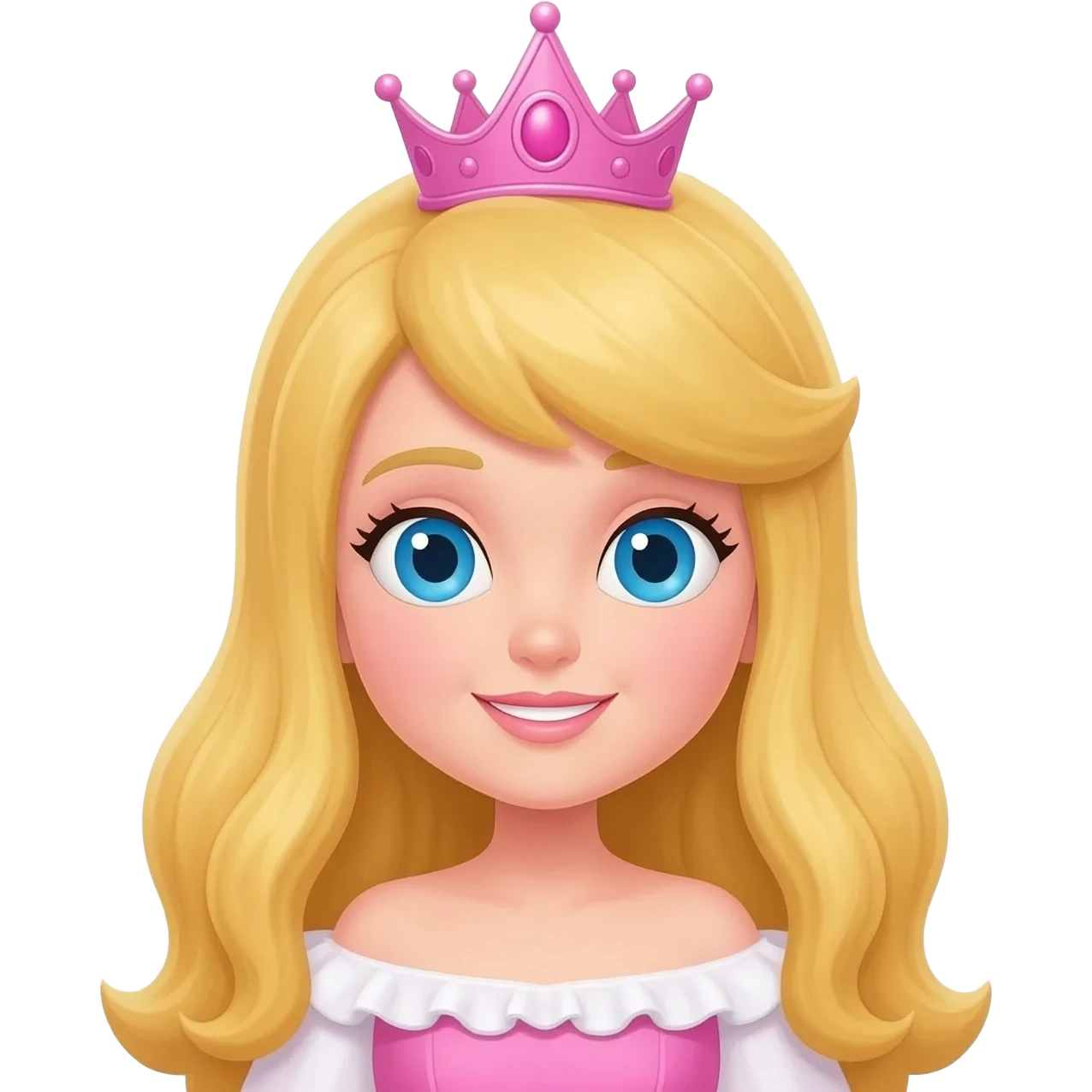The Good Witch from The Land of Oz with blue eyes, long blonde hair, pink and white dress, pink crown emoji