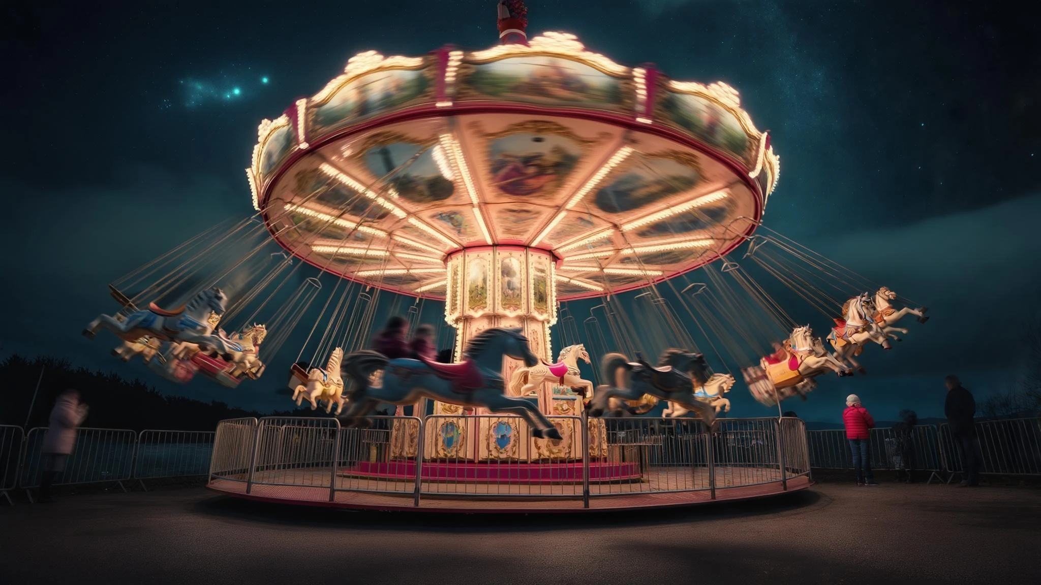 long exposure photo, a moving carousel at night emoji