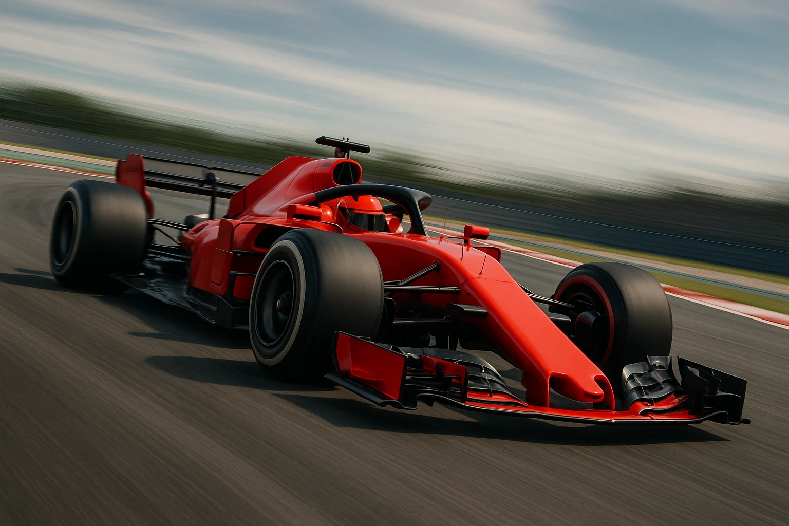 modern F1 race car, dynamic and fast appearance, bright red color, detailed wheels, sleek and sporty design emoji