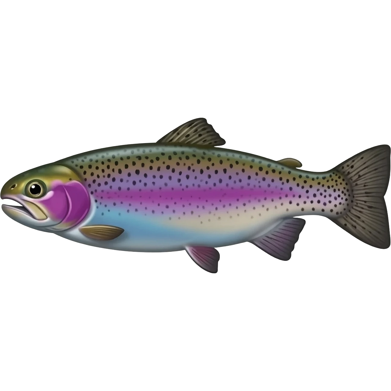 realistic rainbow trout fish bright purple blue green yellow white with black speckles emoji
