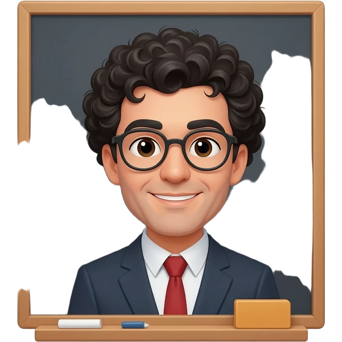 professeur homme curly black hair, lunettes avec un tableau derrière emoji