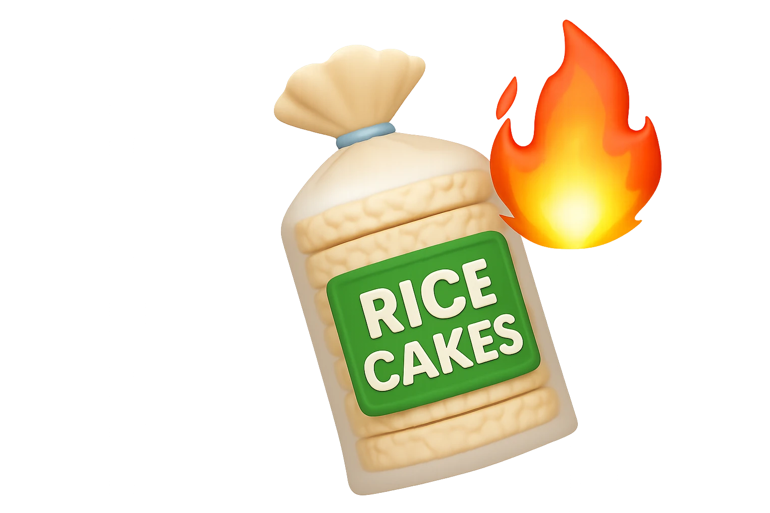 emoji stile iphone di un pacco di gallette di riso con fiamma 3d sopra emoji