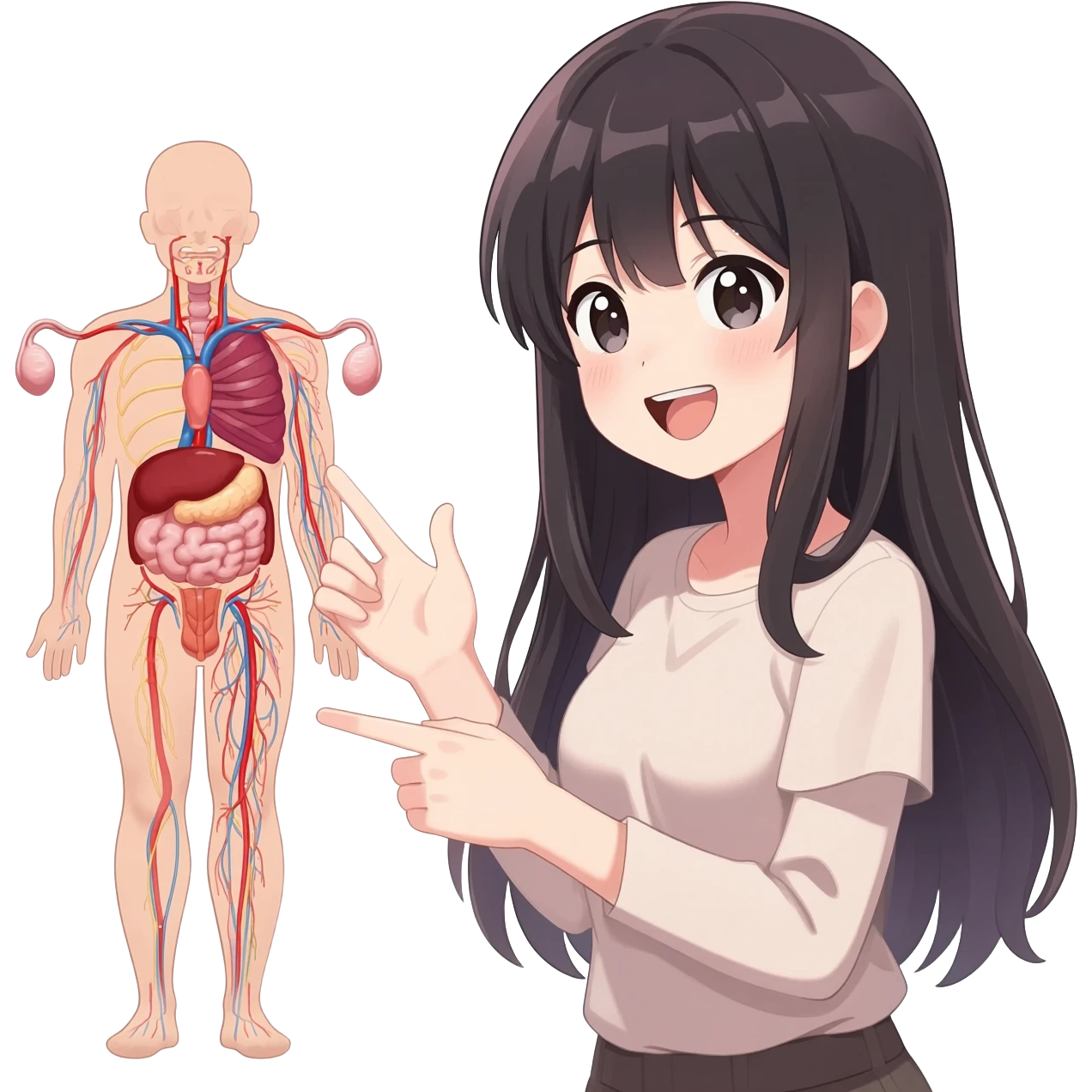 Anime girl longhair  explain male reproductive system giggling emoji