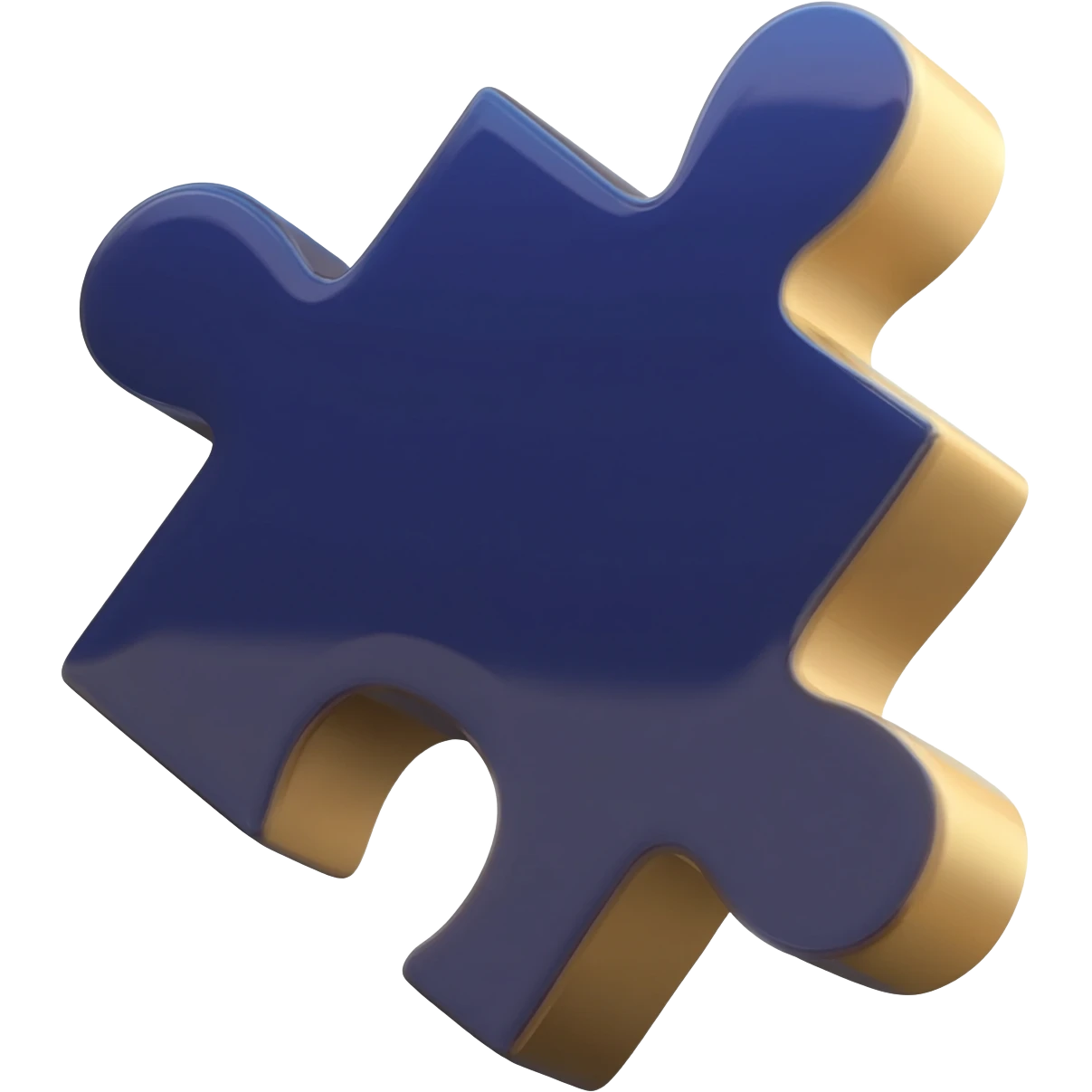 3D puzzle piece emoji icon, premium gloss finish, primary color deep midnight blue #11263B, accented with soft golden gradient #E9CB76 on the edges, studio lighting, volumetric shadows, high resolution, isolated on white background, apple emoji style. emoji