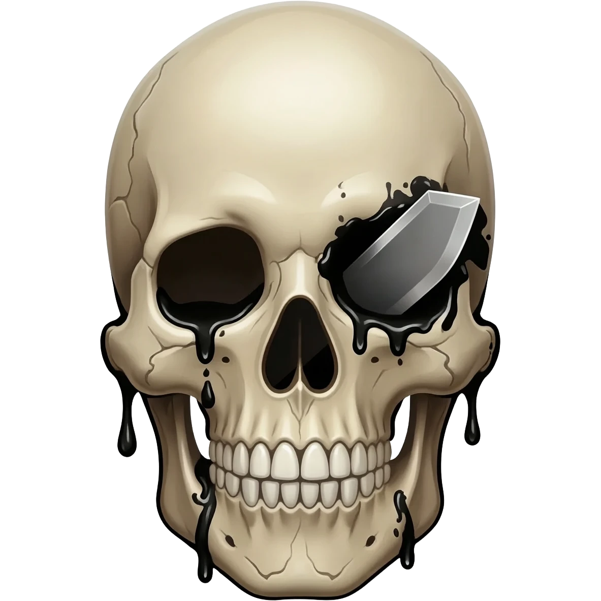 generate a skull with a knife in its head and black blood emoji