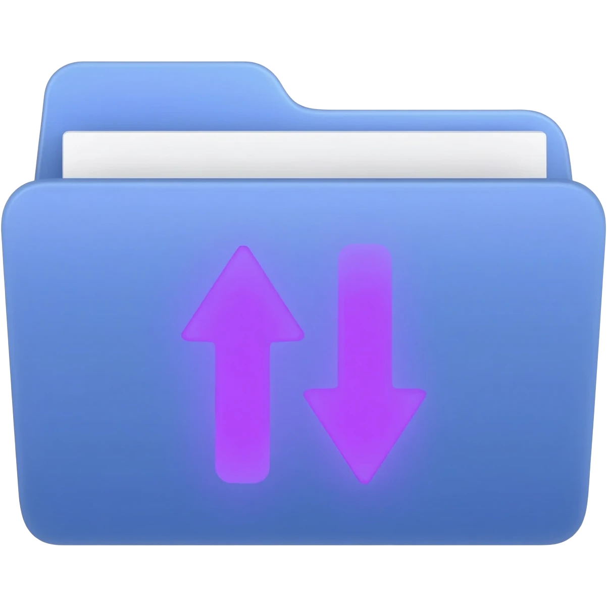 "A blue digital folder placed over a regular file folder, with a soft purple glow effect and an arrow indicating file upload and download." emoji