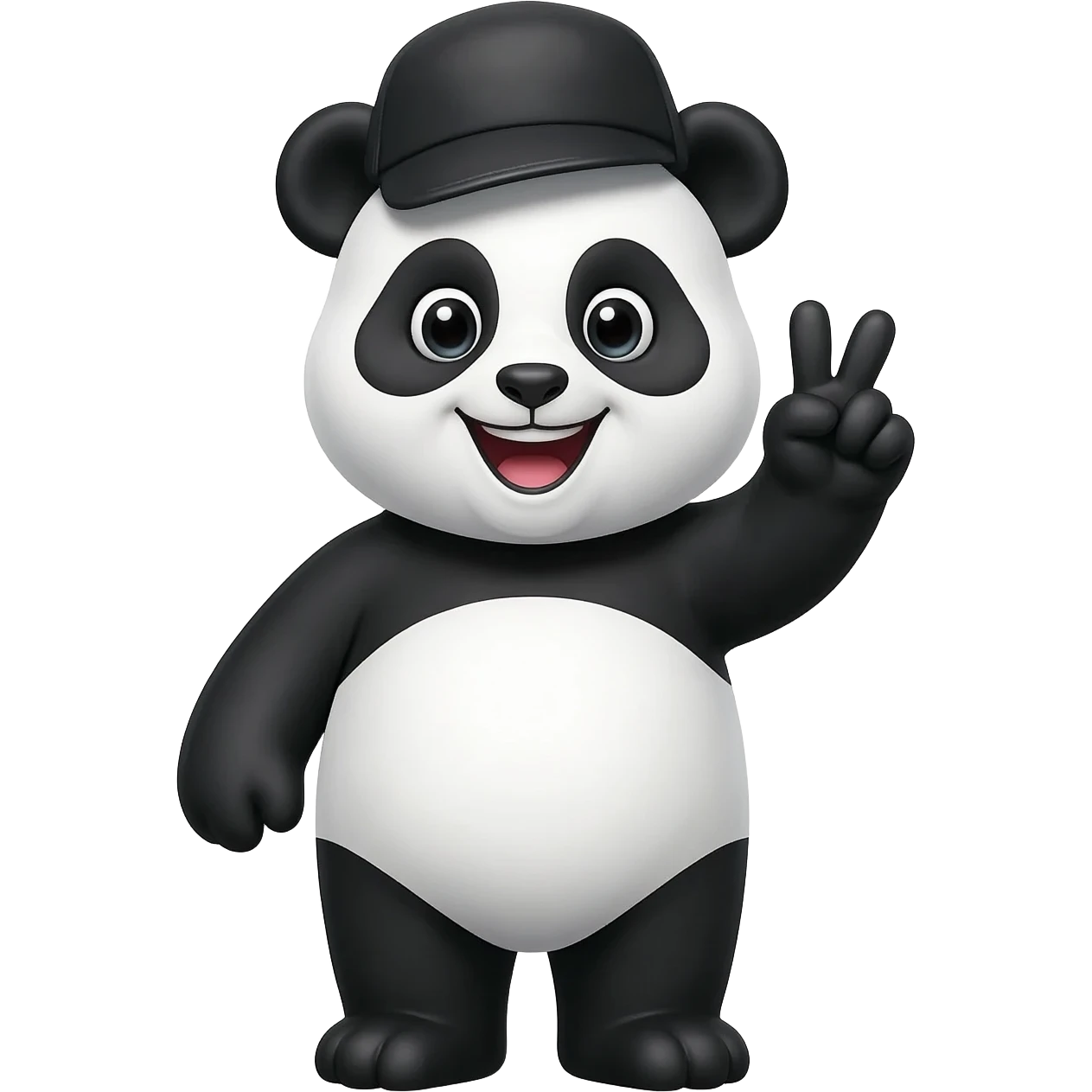 happy panda with black hat making peace sign emoji
