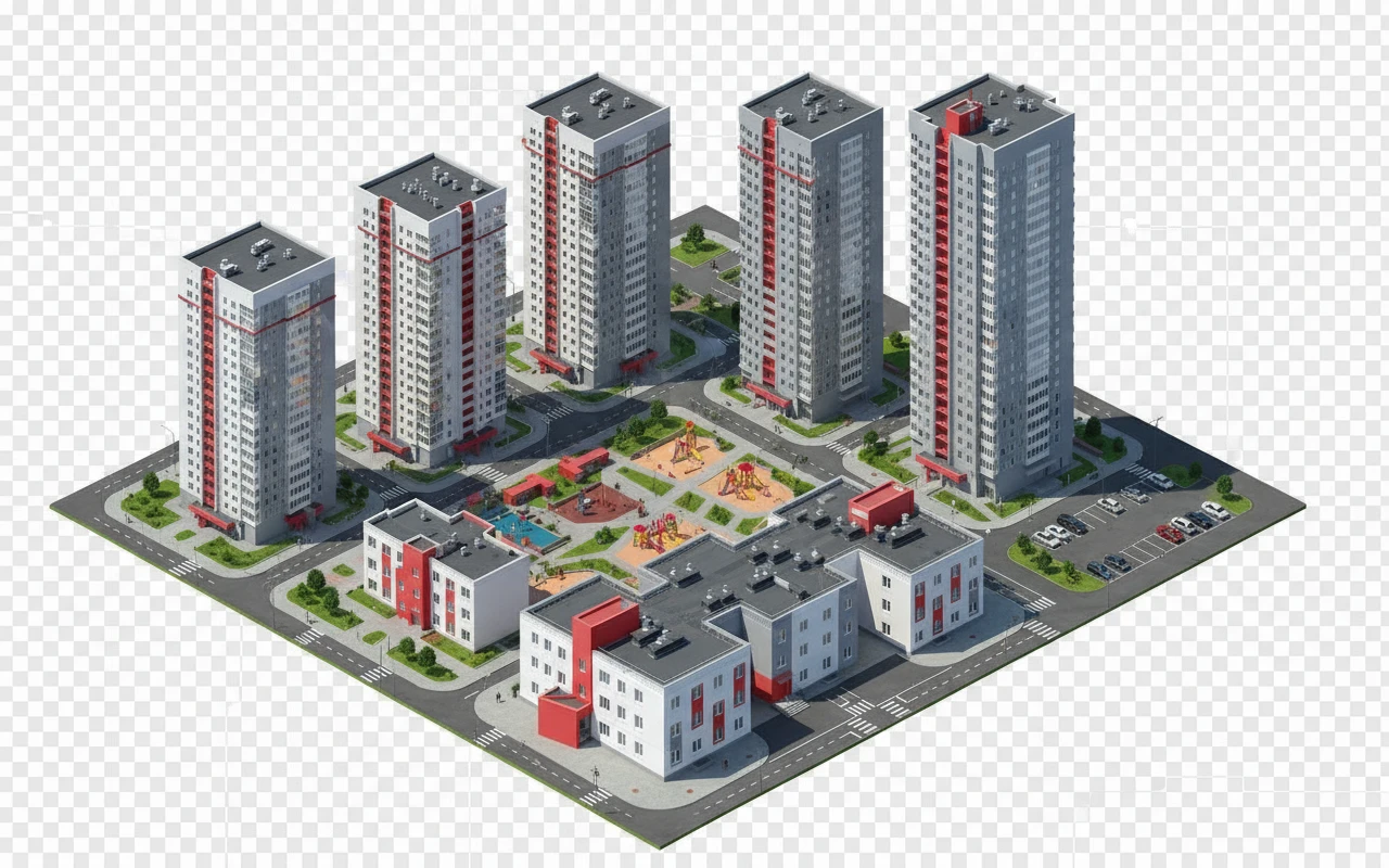 Изометричная, яркая, детализированная, объемная и фотореалистичная отдельная иллюстрация Манхэттен-2 в Челябинске. Чёткие контуры, не размазанные линии, высокое качество, прозрачный фон, не обрезать края картинки emoji