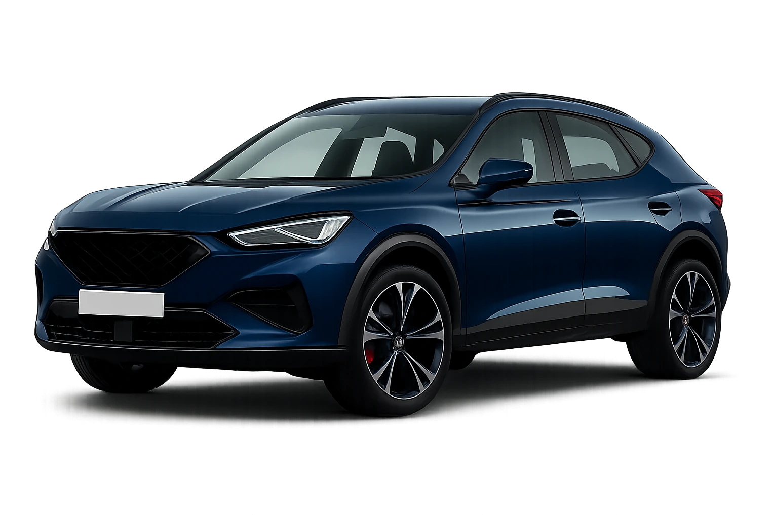 Brighten the navy blue color of the car, keep the logo removed, and make the background transparent. Maintain the style and details of the original image. emoji