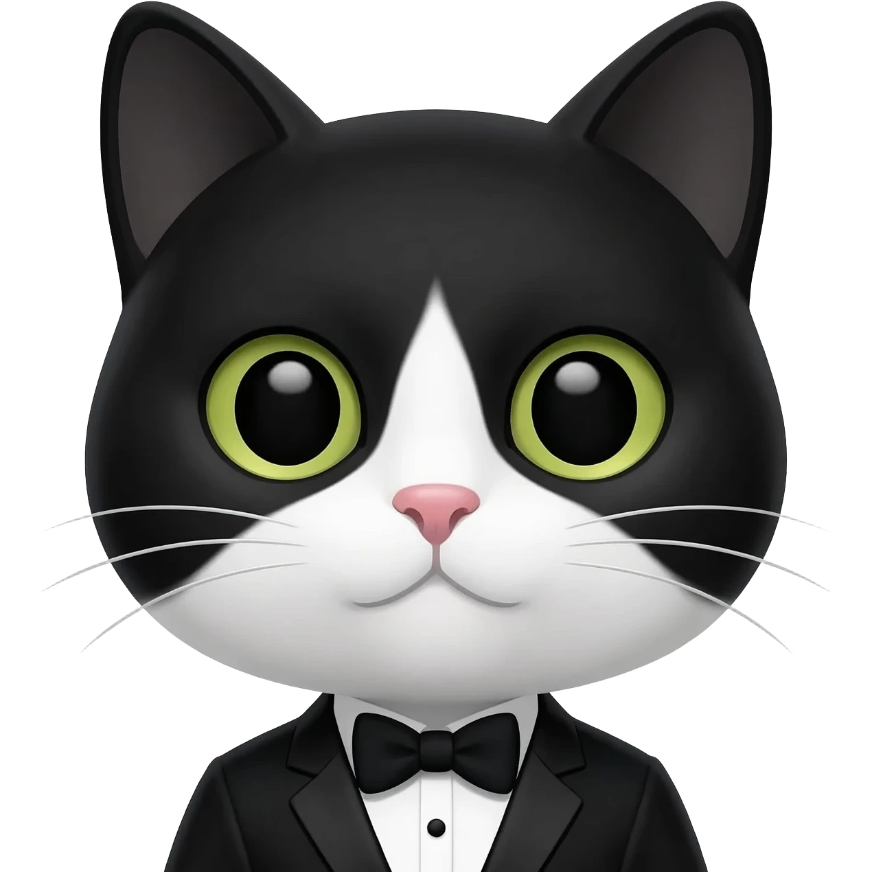 shorthair tuxedo cat with all black face and white mouth emoji