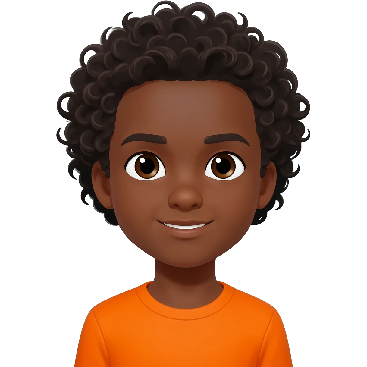 black boy curly hair orange shirt communicating I love you emoji