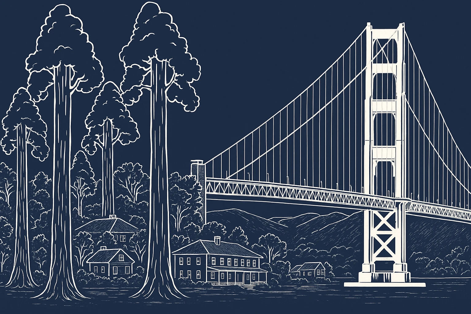 Create a header size 1200 x 800 that incorporates the image. Make it more seamless and add a sketch of more of the Presidio emoji
