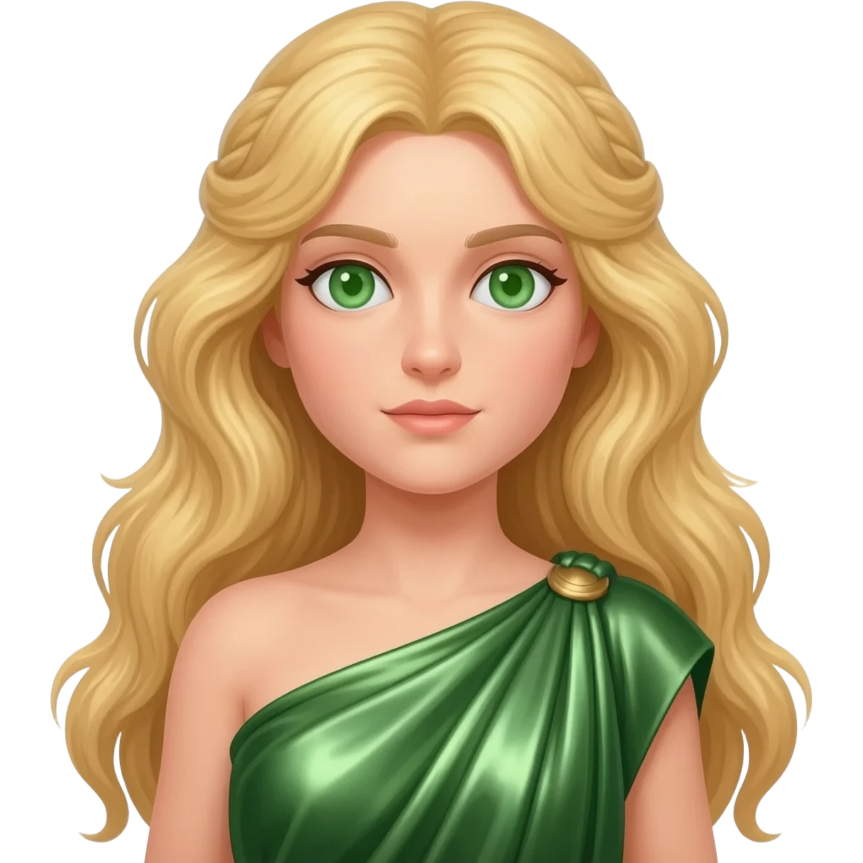 Ceres from Roman Mythology with green eyes, long blonde hair, green metallic peplos emoji