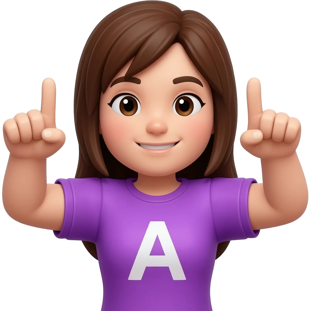 emoji de una chica haciendo tacha con los brazos una blusa morada con la letra A y pelo cafe que parezca personaje de roblox emoji