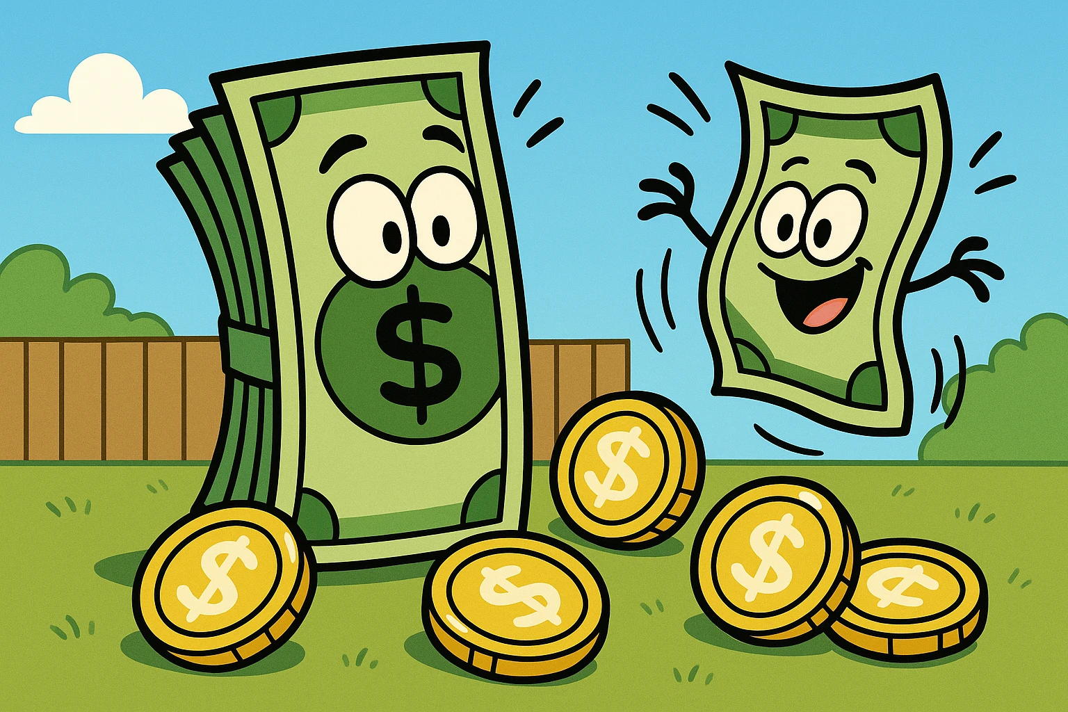 money, gold coins, cartoon style emoji