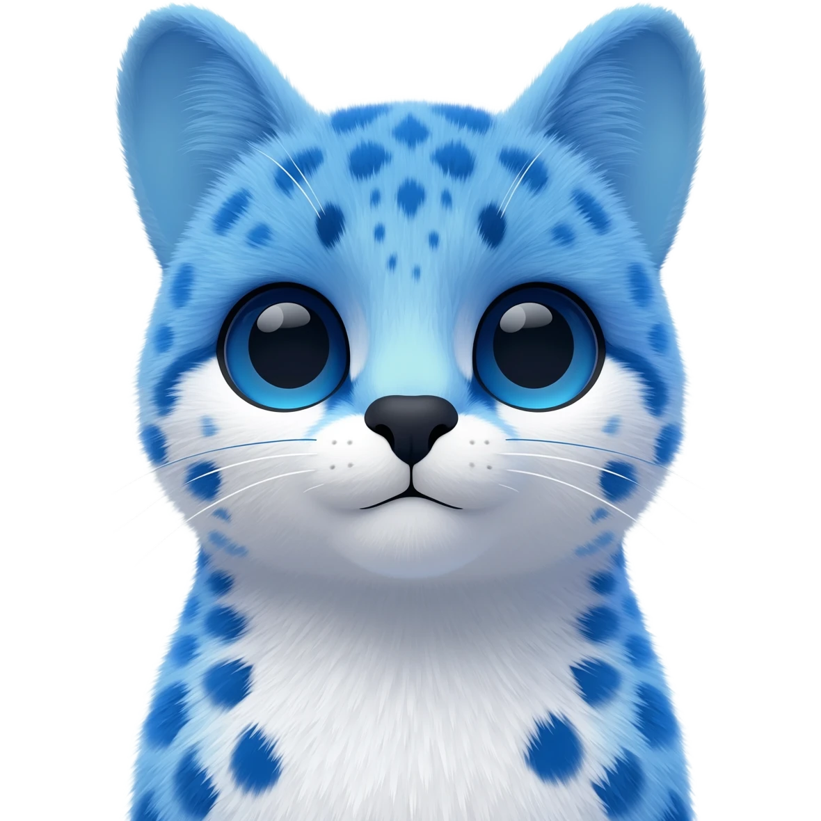 Cute, realistic, furry, big-eyed Cobalt-blue, sapphire-blue-spotted, white-bellied, exotic Serval-sergal-Trico-fusion-animal-hybrid, with a gradient sky-blue fur coat emoji
