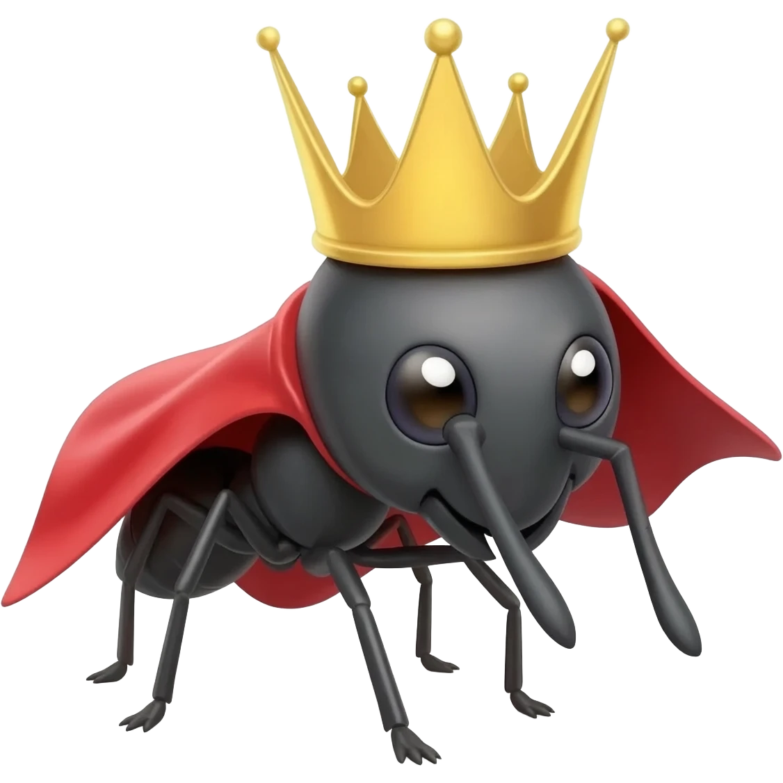 Ant doing superhero pose, without cape, but with the minimal features of an ant, wearing only golden crown emoji