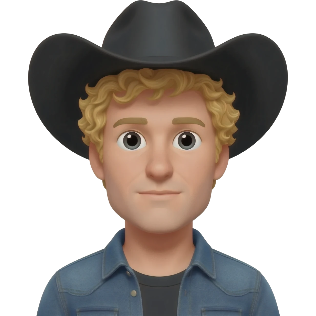 Man with blonde curly hair sticking out under his black cowboy hat emoji