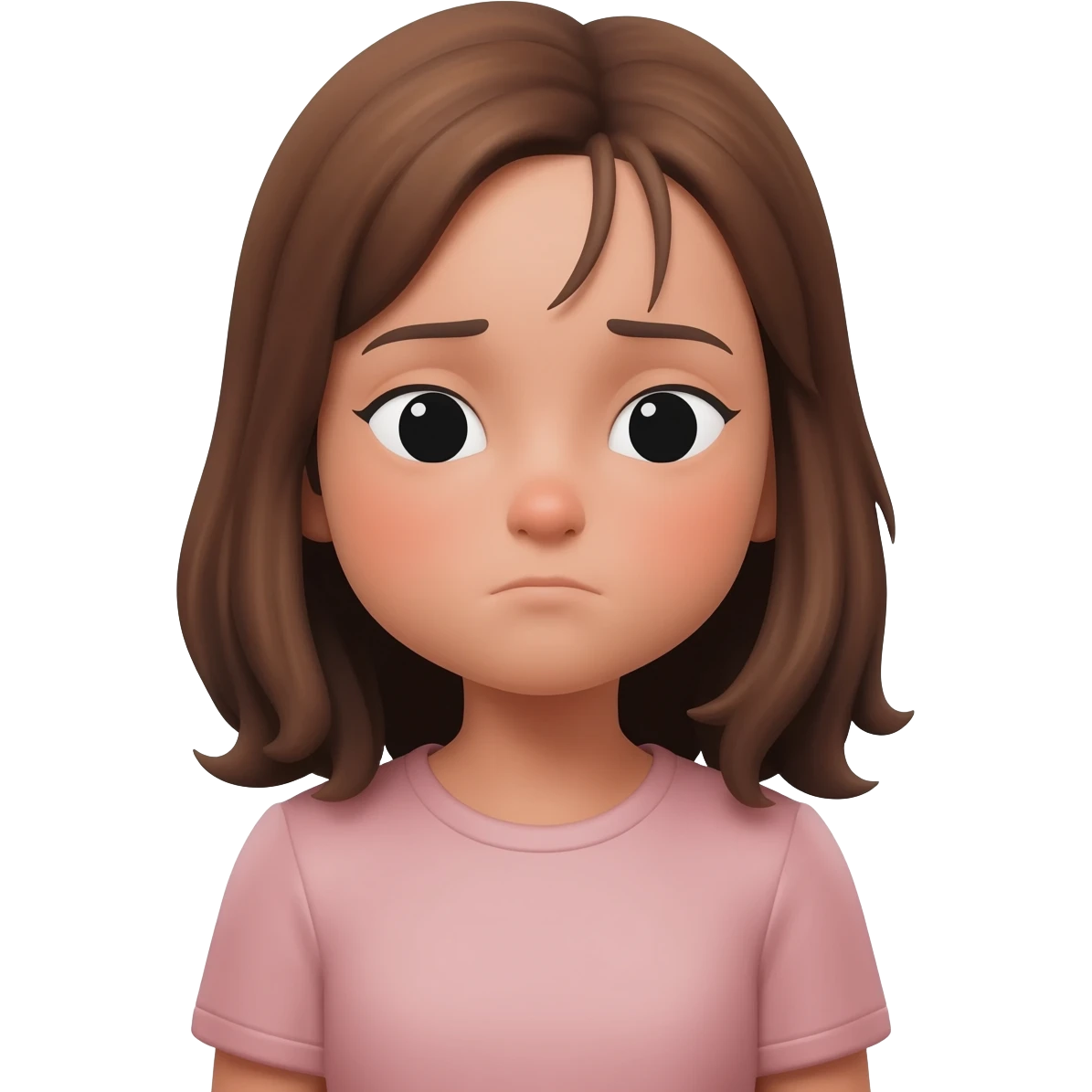 Chica con pelo castaño y con ojeras,sentada mientras sobrepiensa emoji
