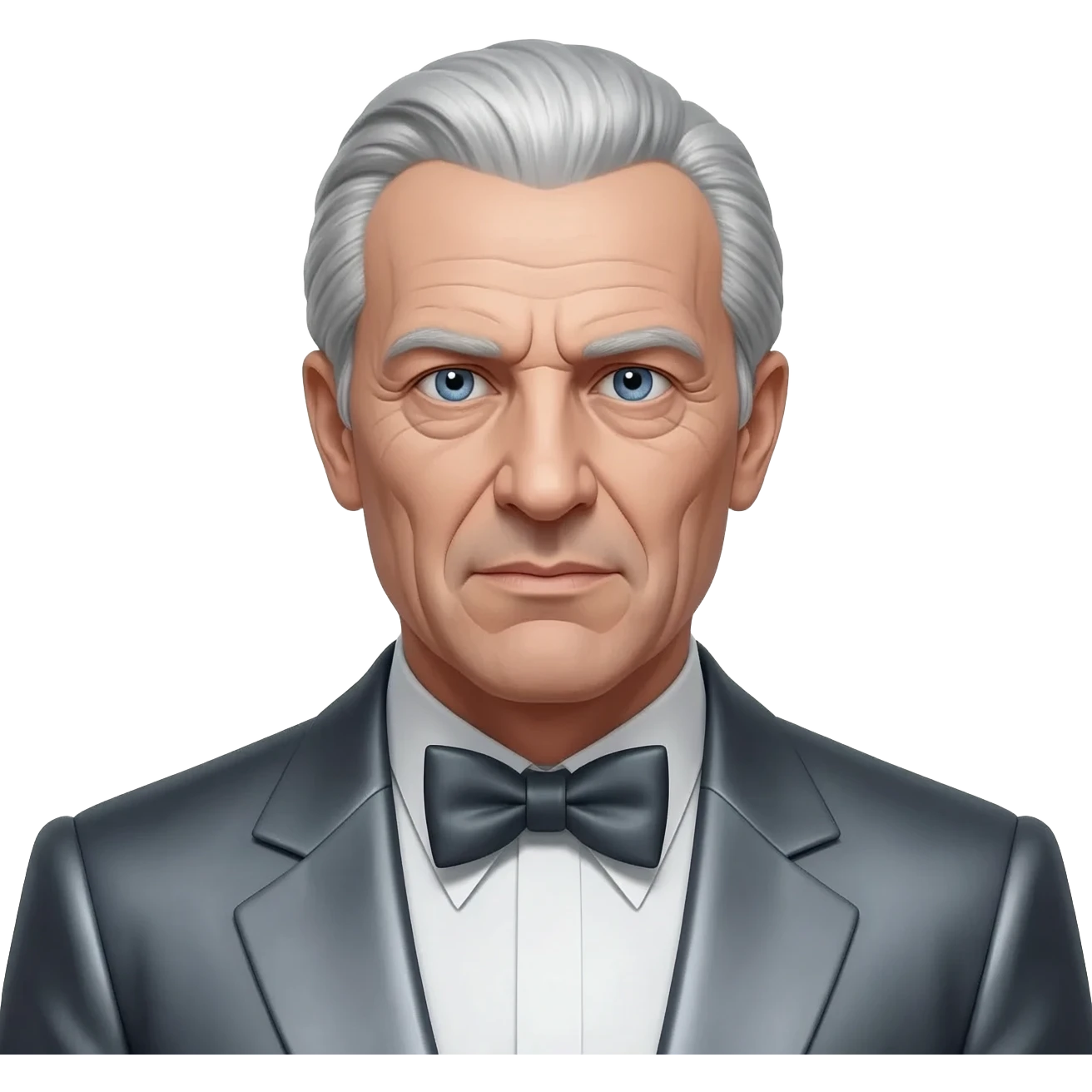 Ernst Stavro Blofeld from James Bond series with blue eyes, silver hair, charcoal grey metallic suit with bow tie emoji