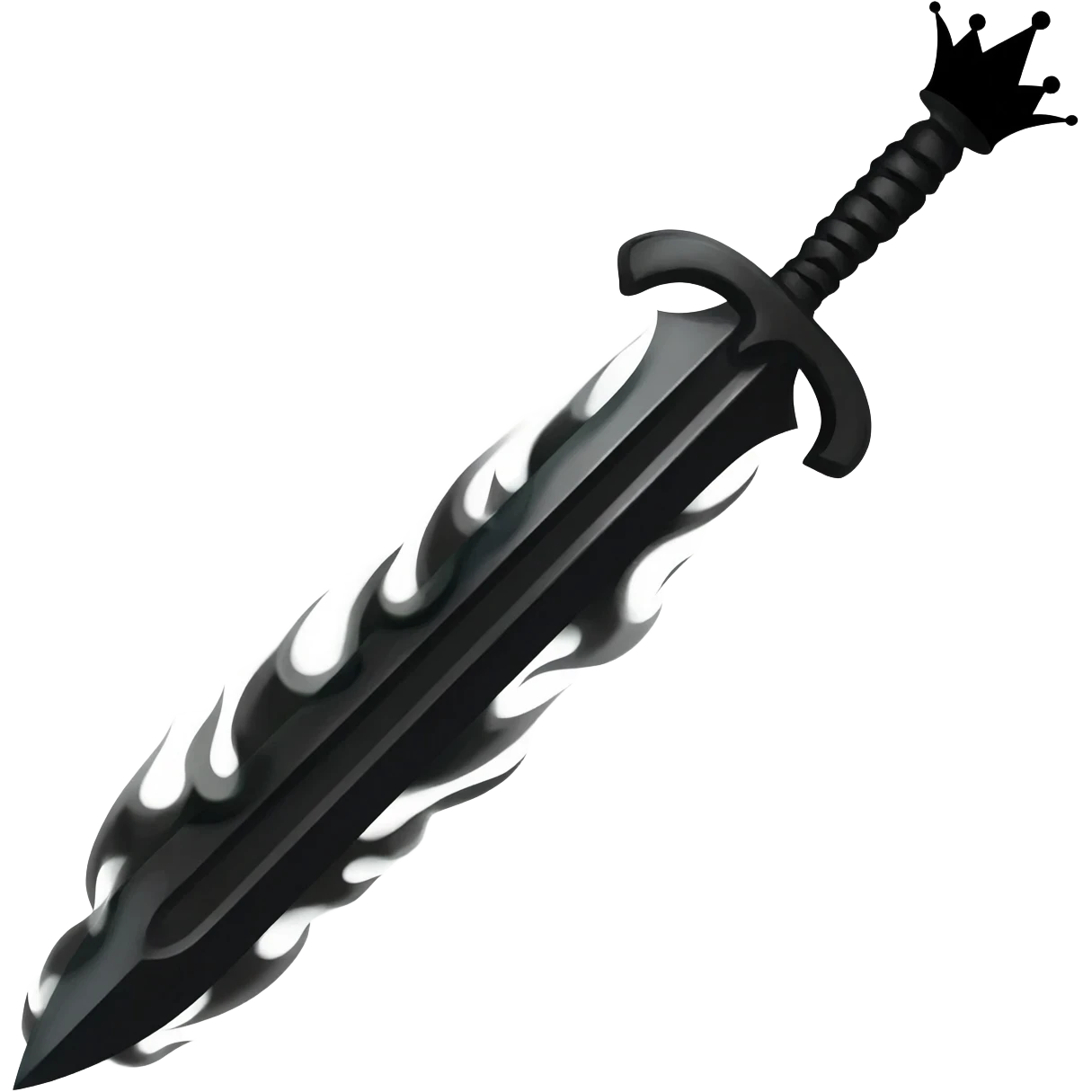 generate a black sword burning with black flames and a black crown hanging on the black sword emoji