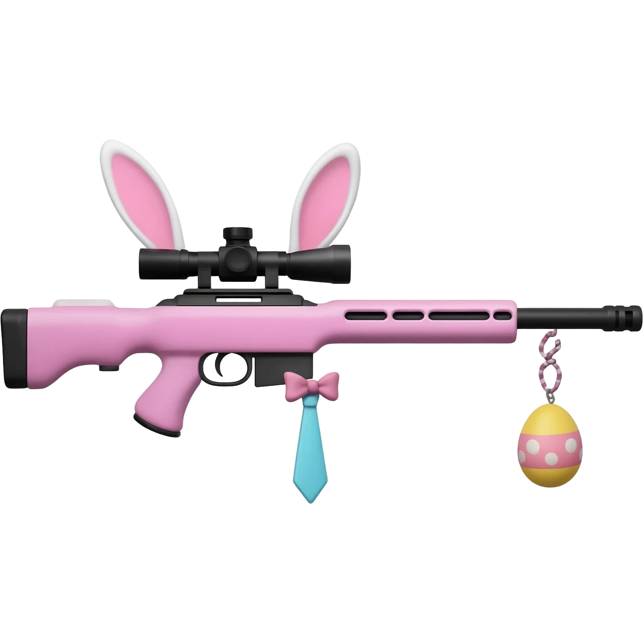 easter theme sniper rifle like with bunny ears and eggs and pink and a tie bow emoji