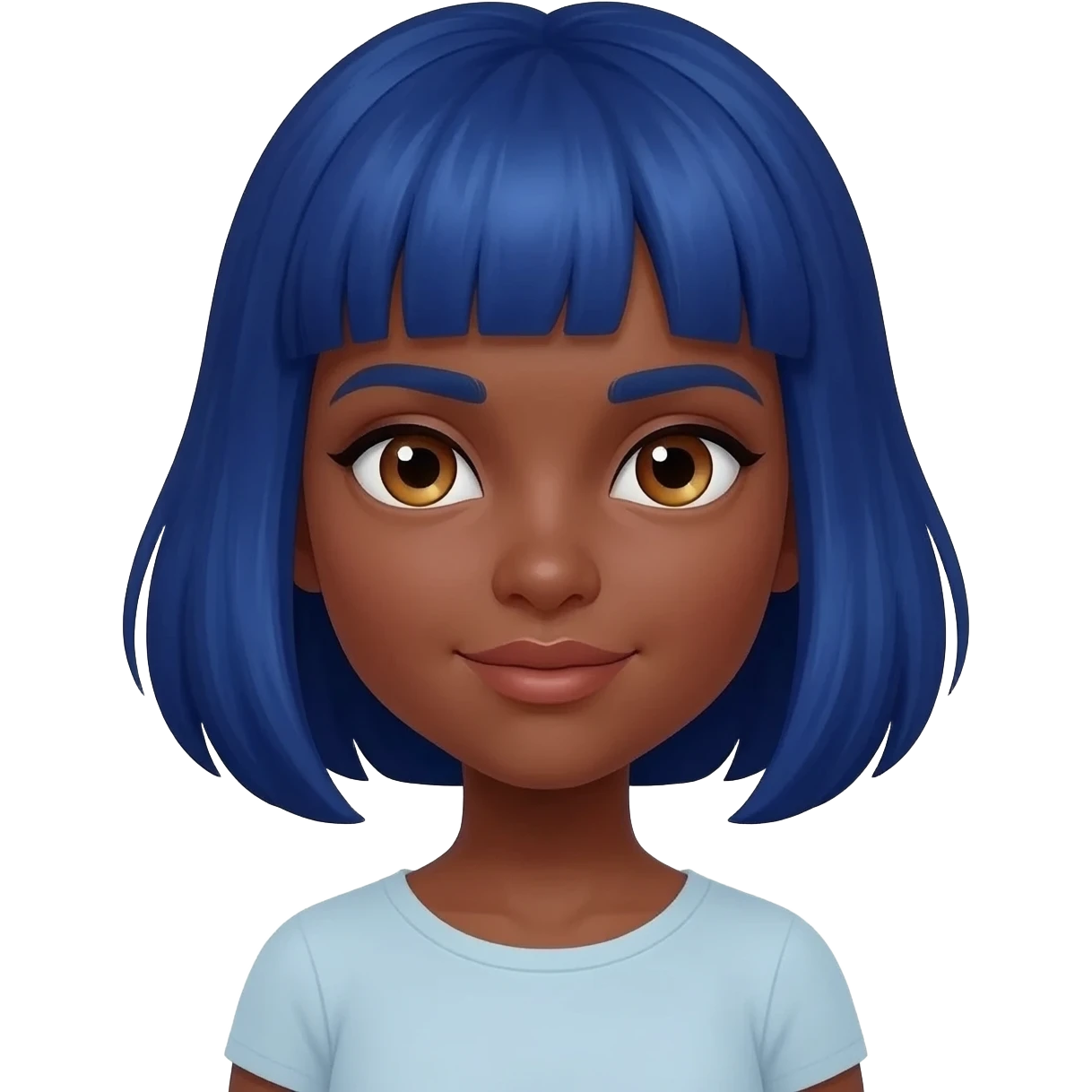 Brown skin hazel eyes blue bob emoji