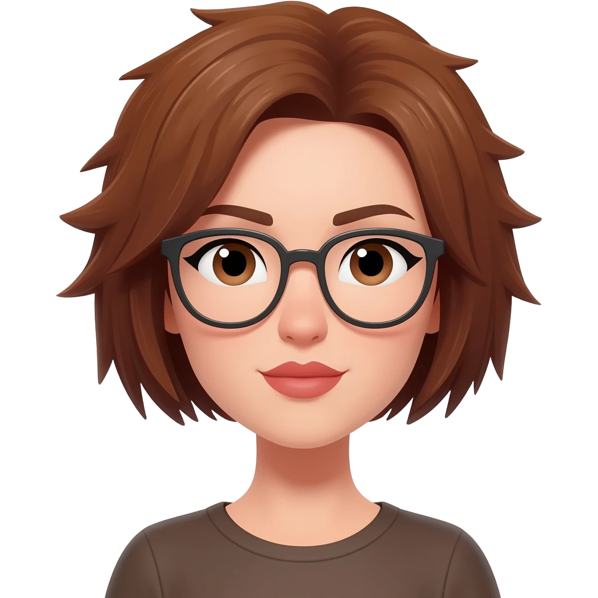 Female very very short brown hair few spikes glasses lips emoji