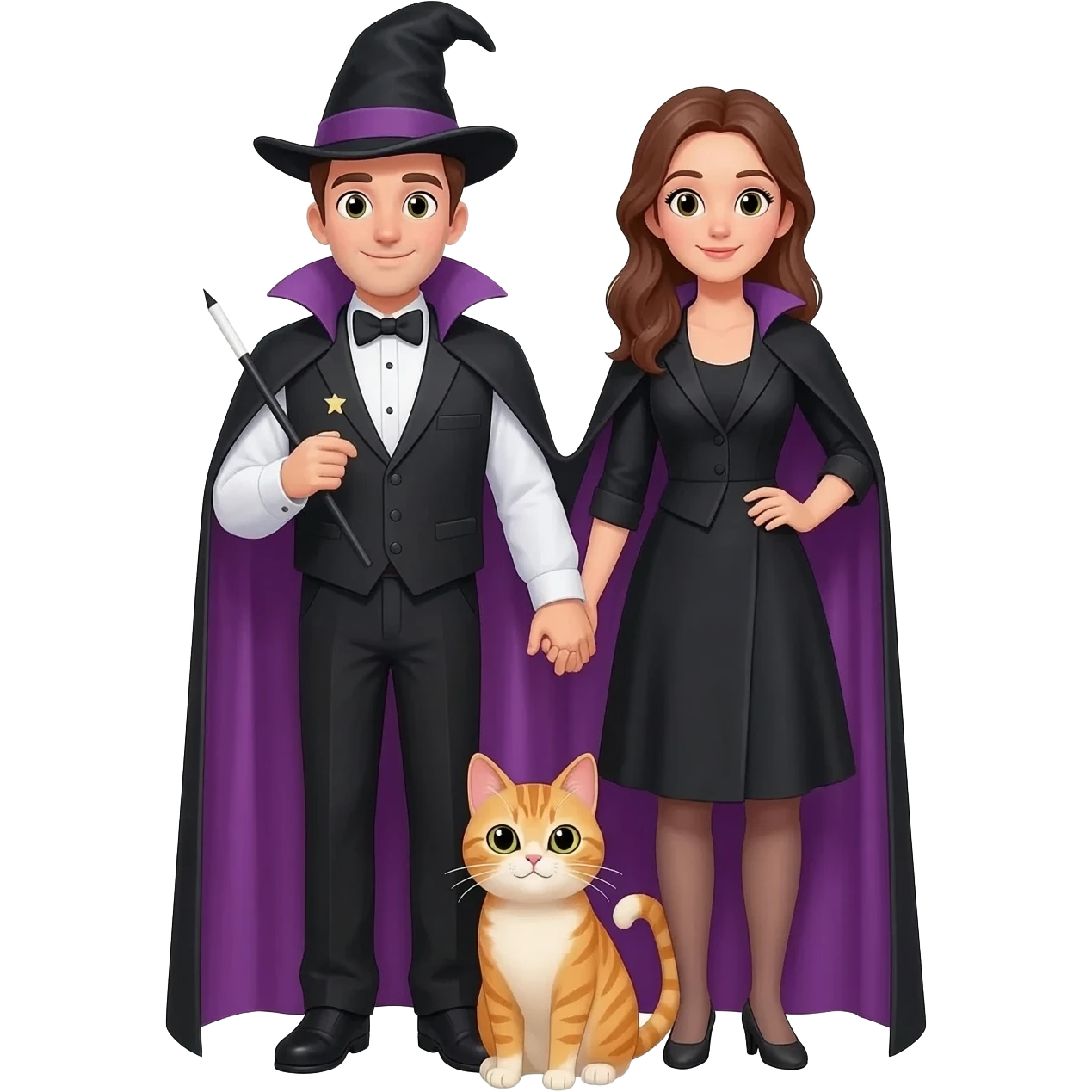 magician couple and their pet cat emoji