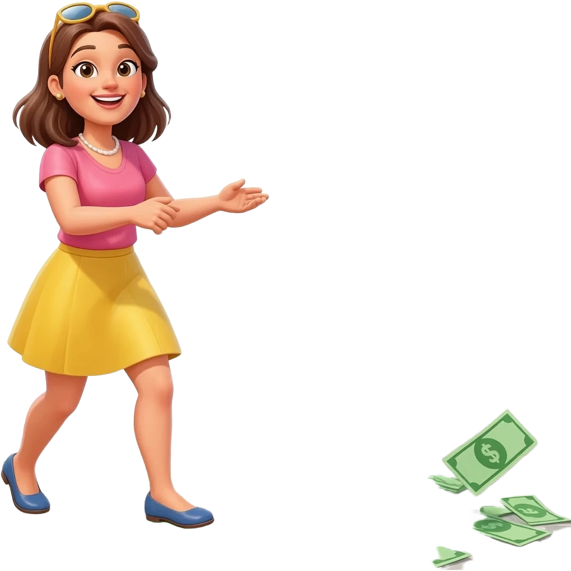 a woman throws and scatters money emoji