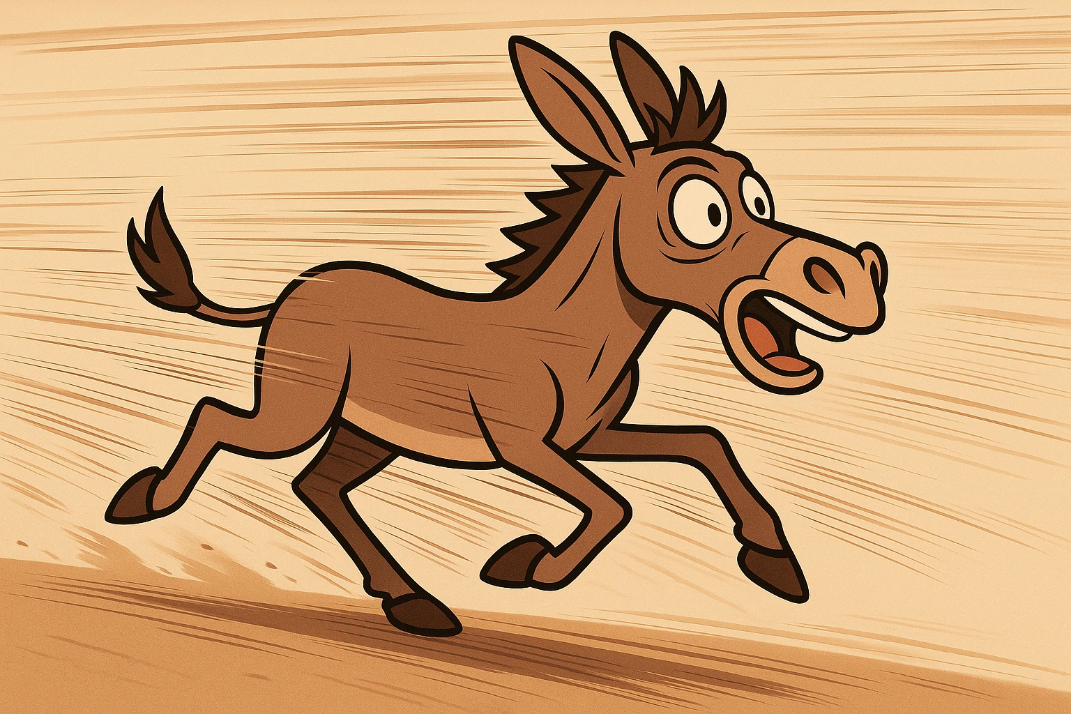 Make the donkey look like it is running extremely fast, with motion blur, speed lines, and a dynamic pose, in a cartoon style with dynamic and expressive features. emoji