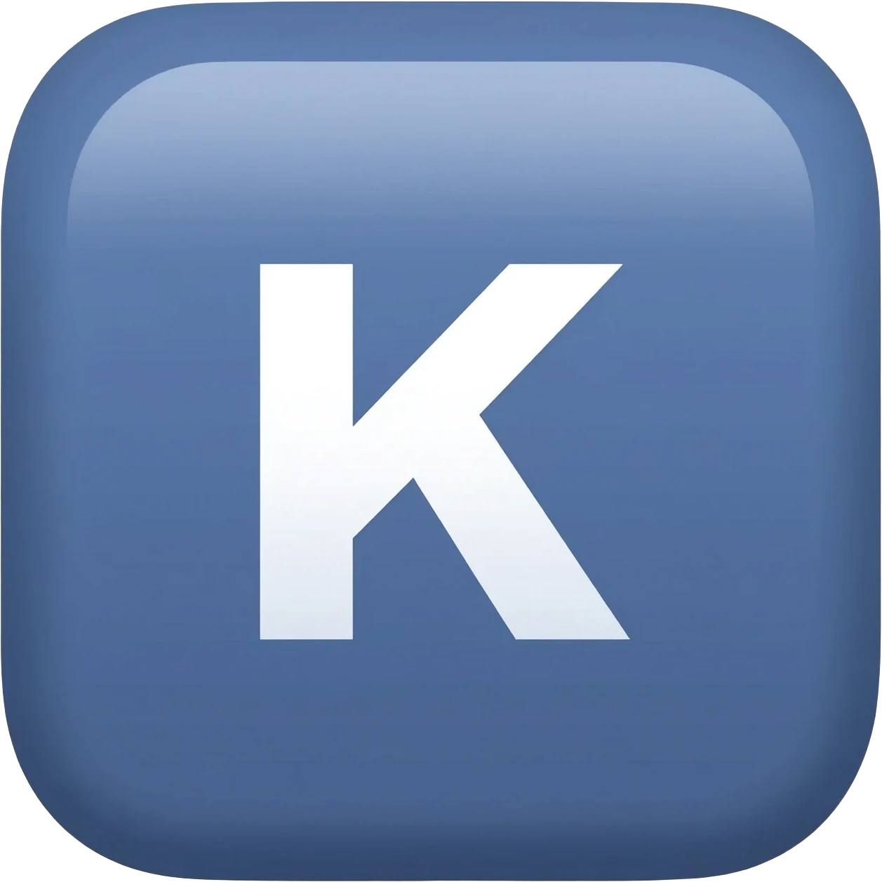 "3D premium,3D rounded-square icon in strong soft blue with a beveled edge, bold serif white letter 'K'centered, strong specular highlights, inner glow, 1024x1024, png" emoji