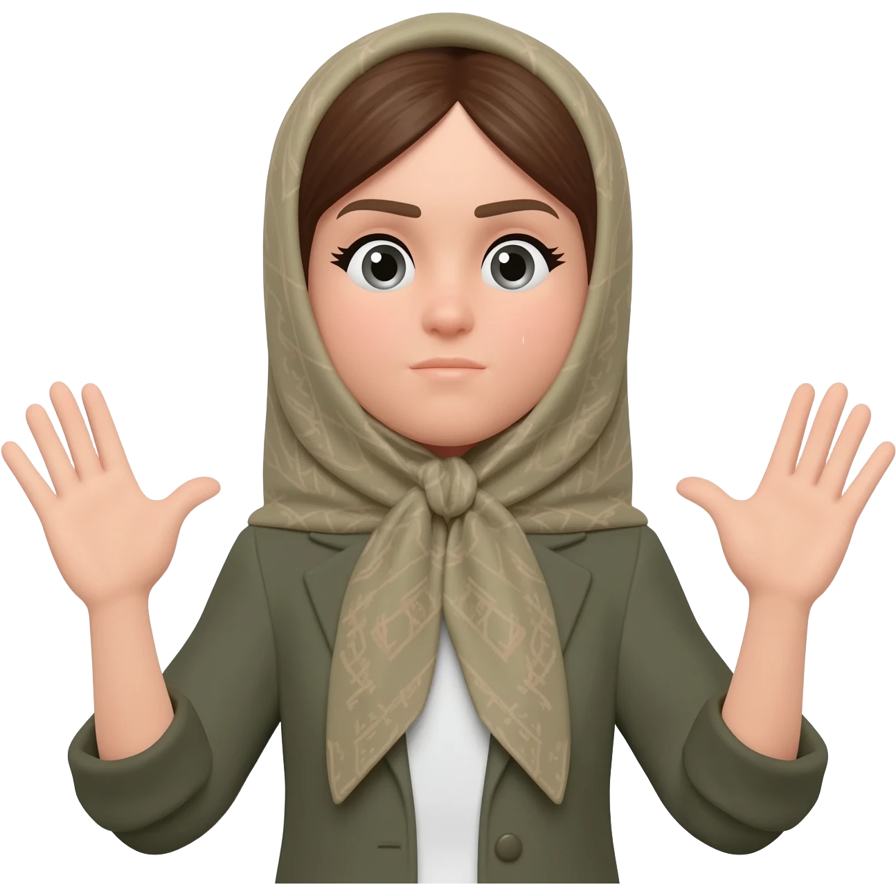 Девушка в платке с разведёнными в стороны руками - жест не знаю emoji