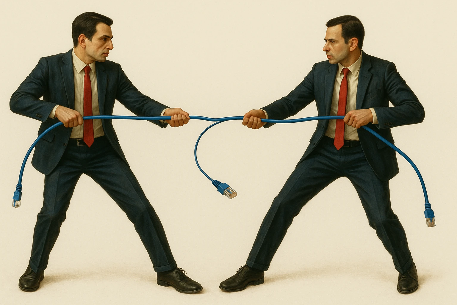 Сгенерируй мне тоже самое, только заместо обычной веревки они тянут шнур патч корд emoji