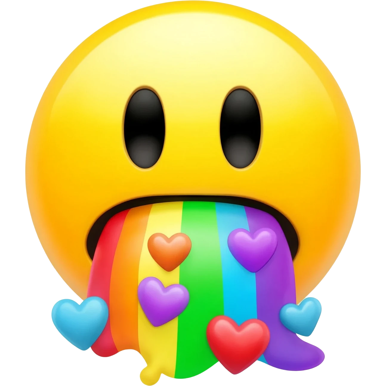 Standard yellow Smiley face barfing out a rainbow with hearts emoji