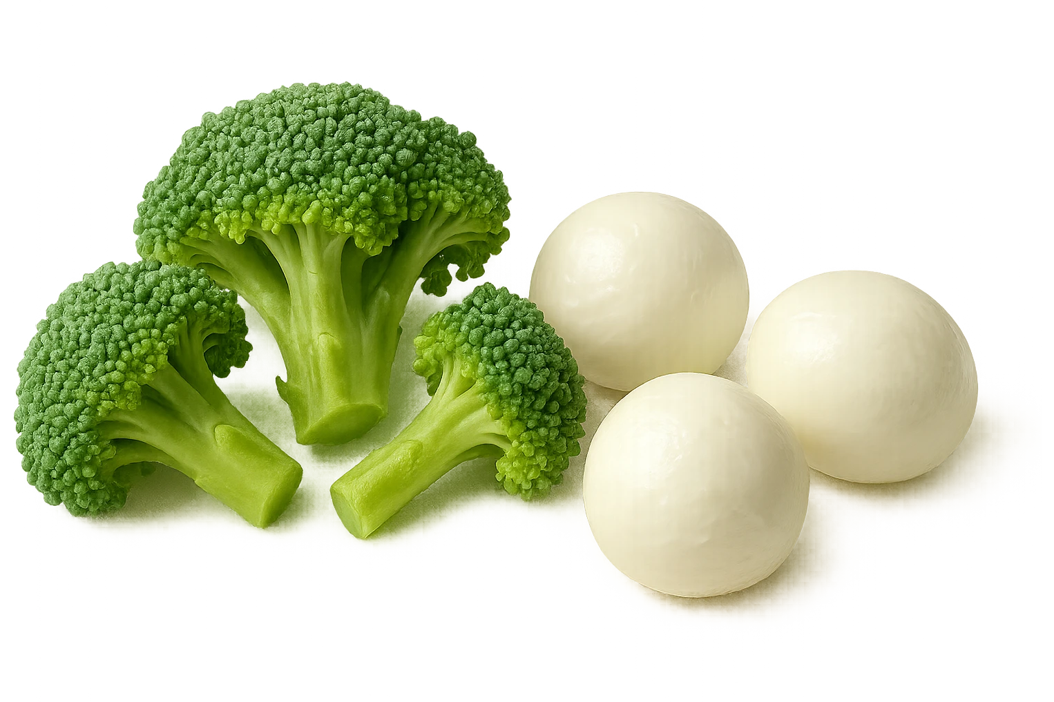 broccoletti sminuzzati accanto a mozzarelle emoji