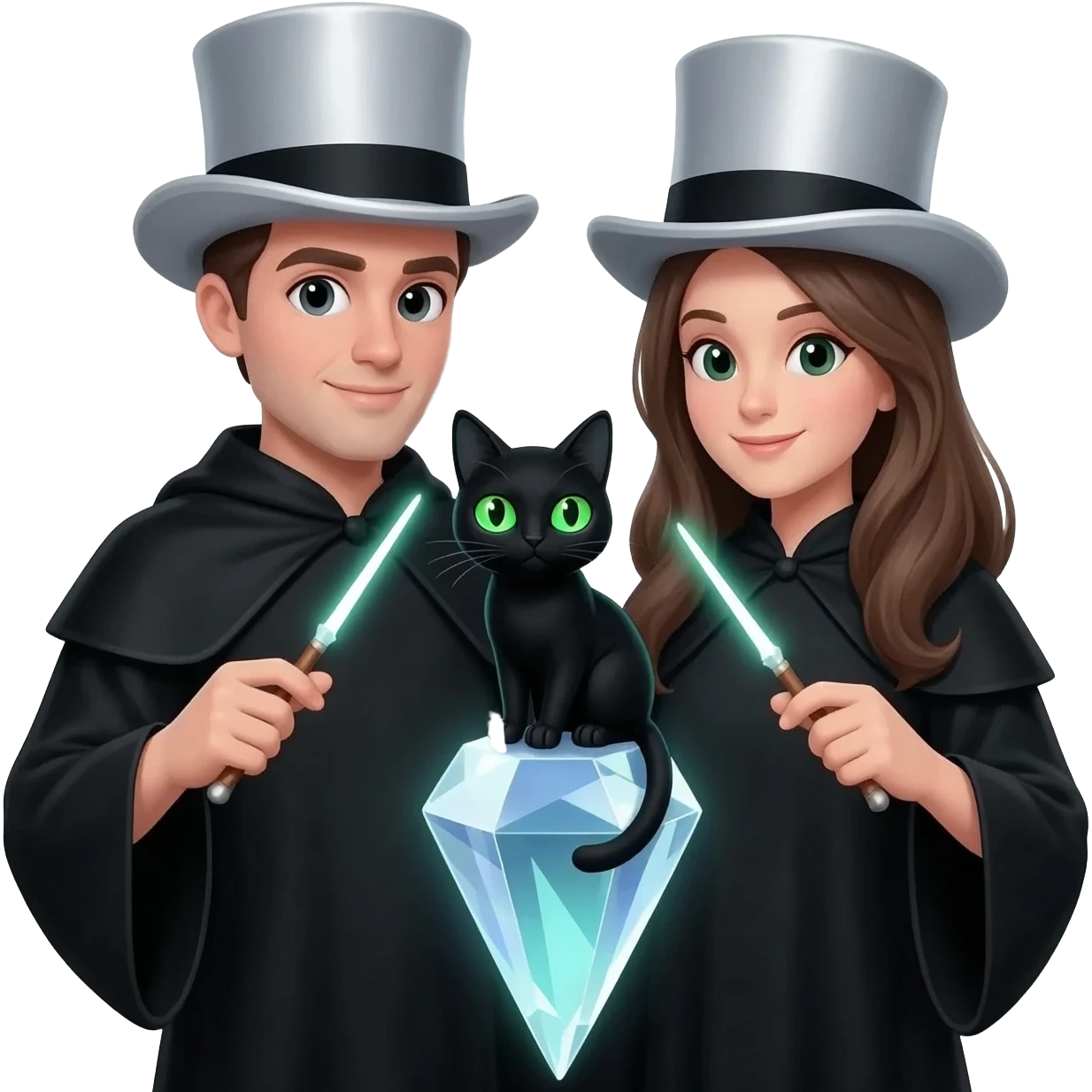 magician couple and their pet cat emoji