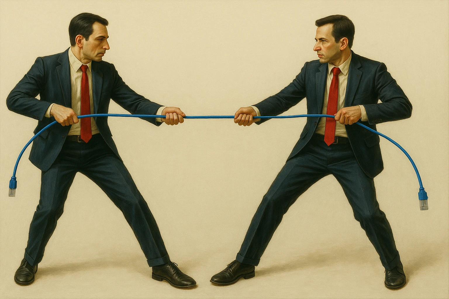 Сгенерируй мне тоже самое, только заместо обычной веревки они тянут шнур патч корд emoji