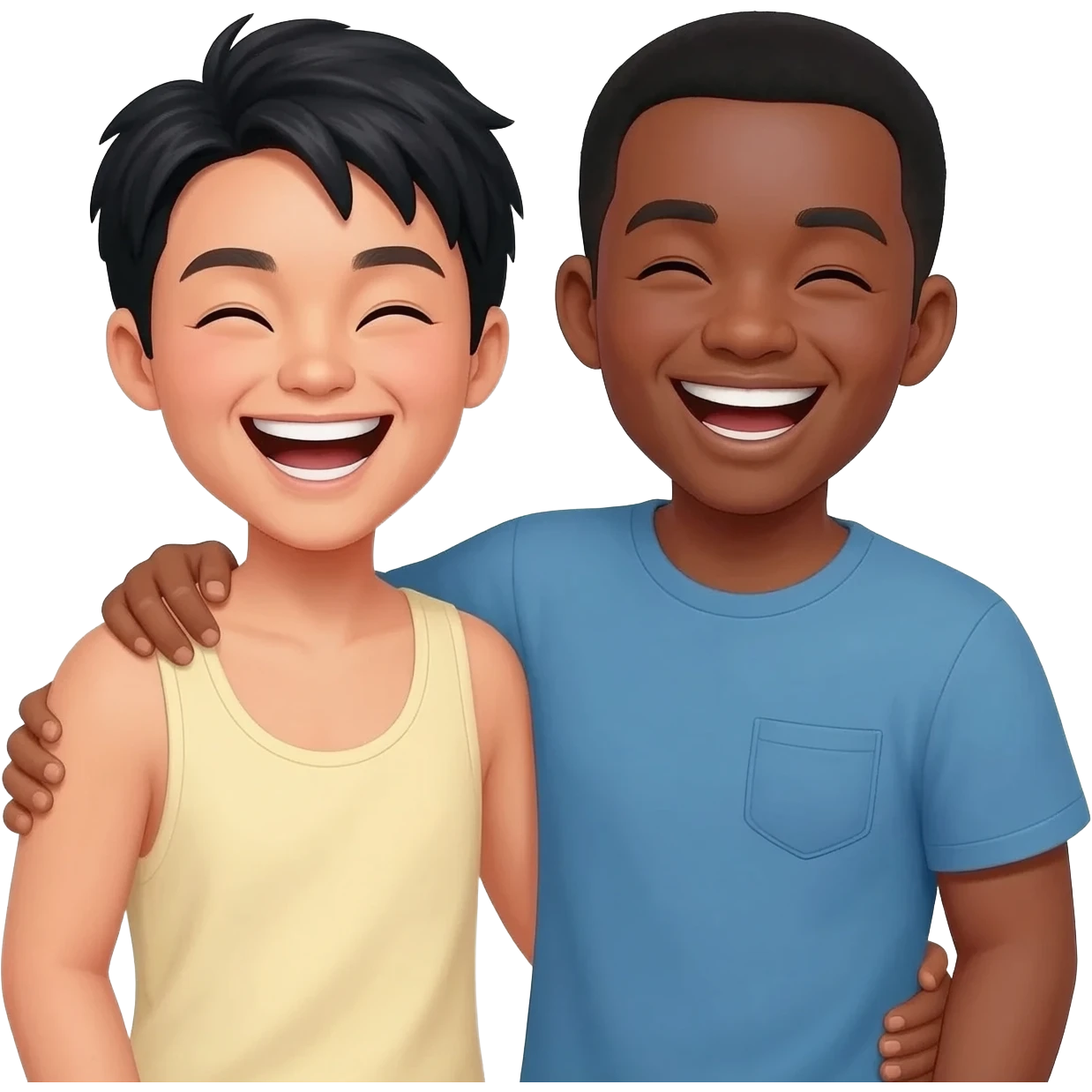 two friends laughing together of different ethnicities emoji